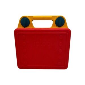 iGloo Plastic Kids Lunchbox Carry Case – Red/Yellow/Blue – Vintage Style Read